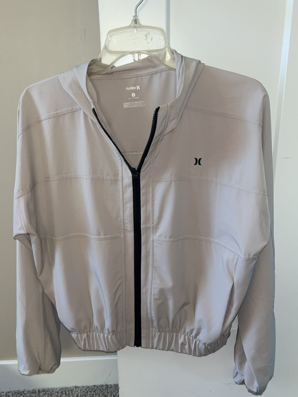 Hurley Light Gray Women’s Hooded Bomber Jacket with Black Zip
